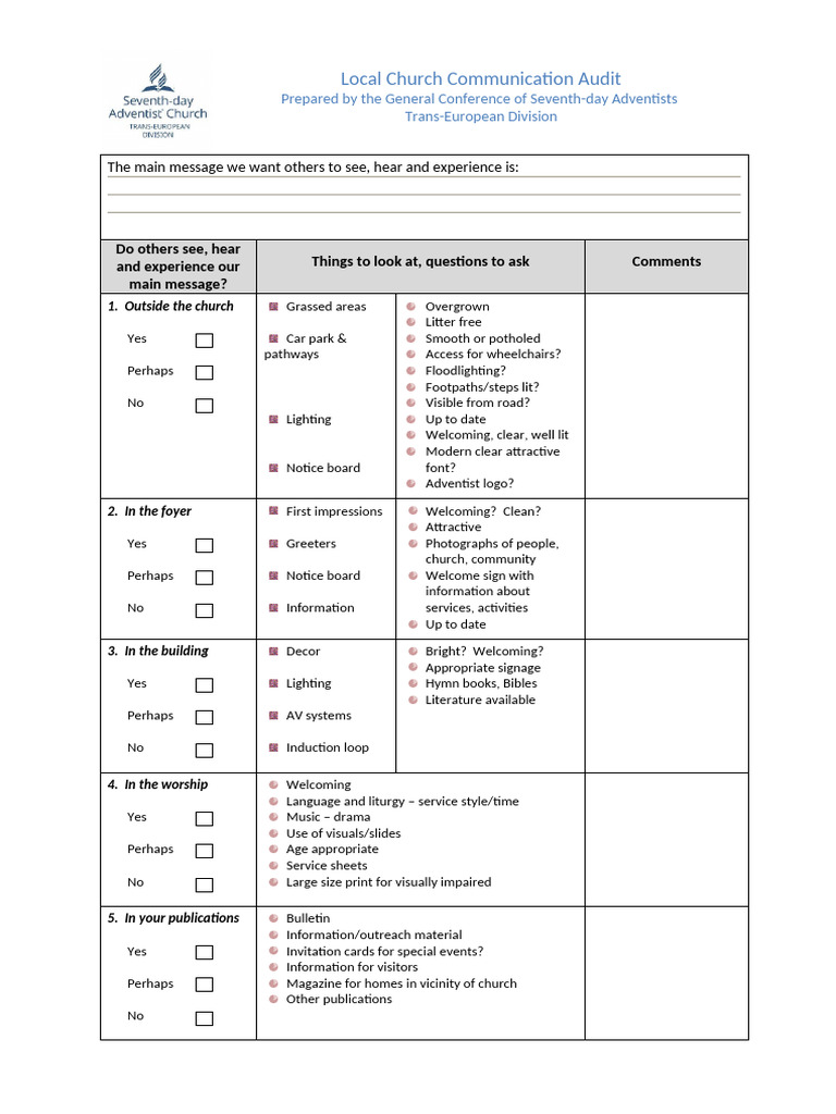 Local Church Communication Audit TED2 | PDF