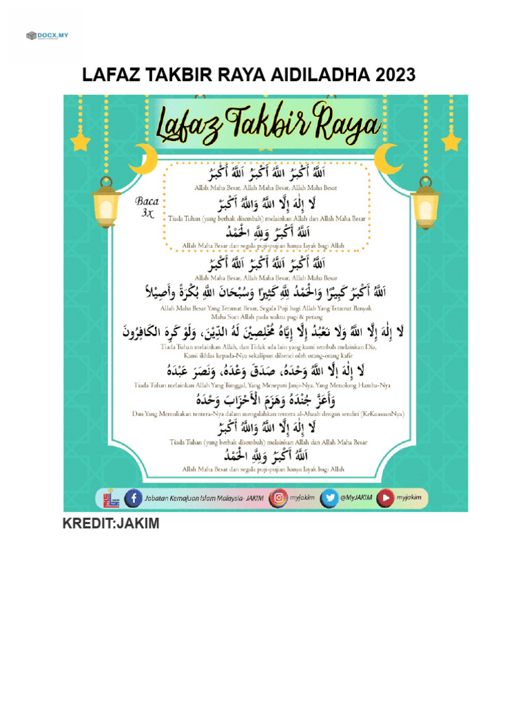 Lafaz Takbir Raya Aidiladha 2023 | PDF