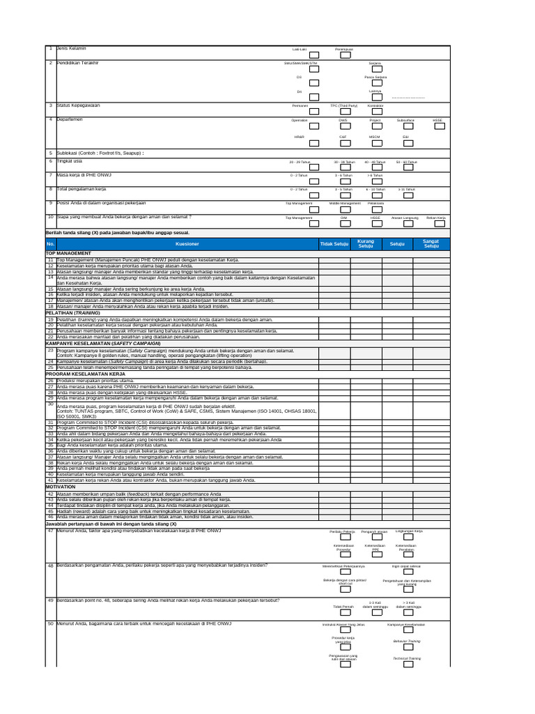 Kuesioner Safety Behaviour - Plan B - TAD | PDF