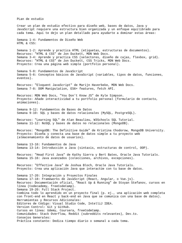 Plan de Estudio para Diseño Web y Java | PDF | Script Java | Red mundial