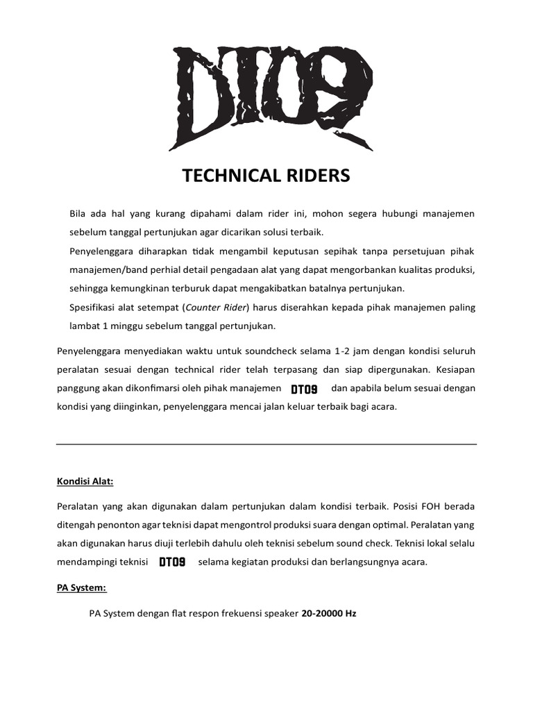 Contoh Technical Riders Band | PDF