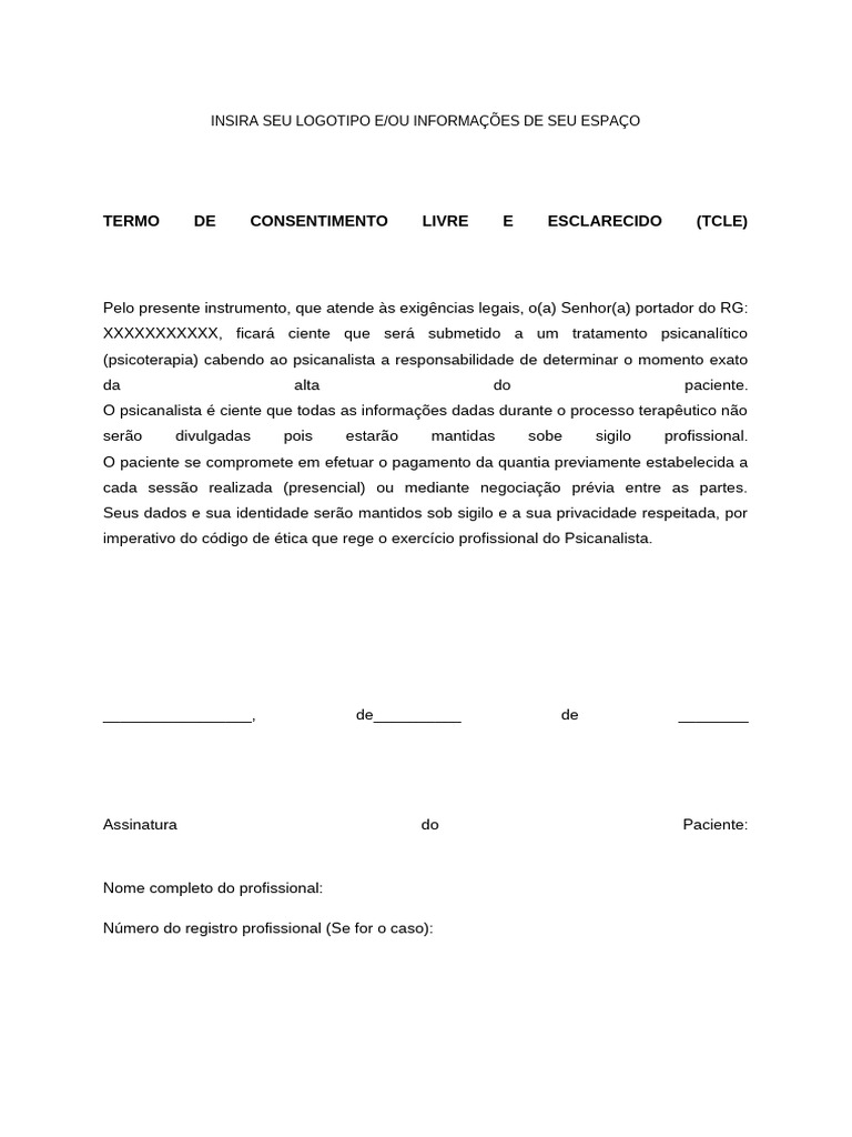 Termo de Consentimento Psicanalítico | PDF