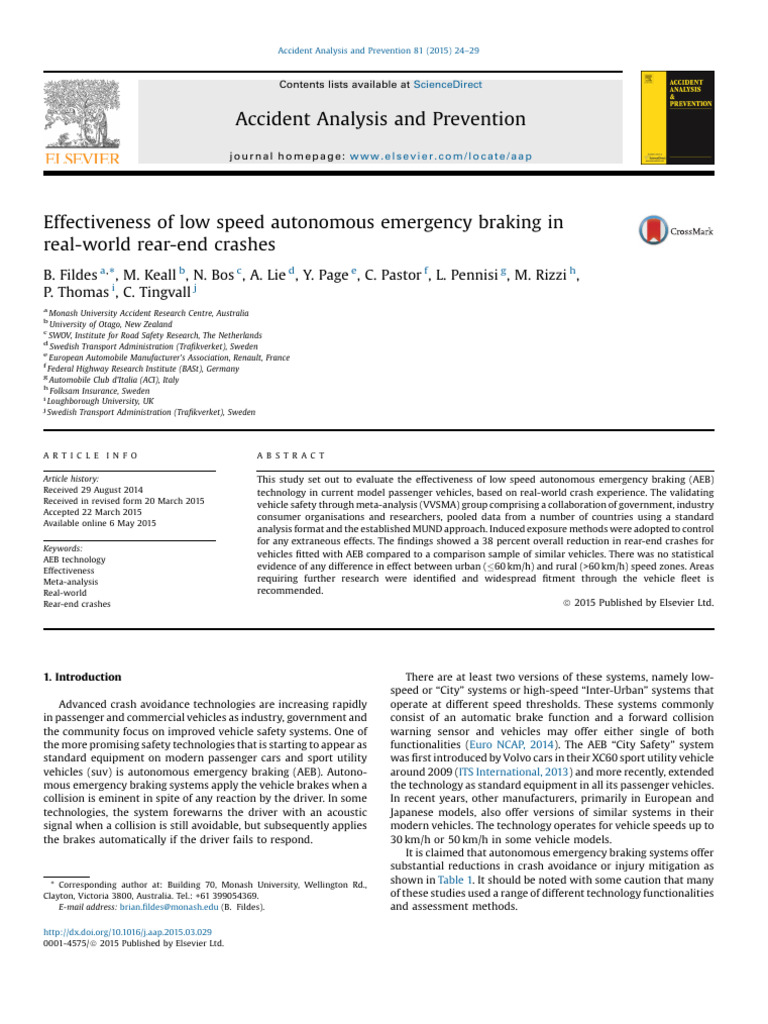 Effectiveness of Low Speed Autonomous Emergency Braking | PDF | Meta ...