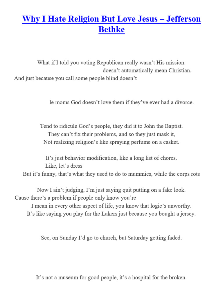 Love Jesus, Reject Religion PDF Jesus Abrahamic Religions