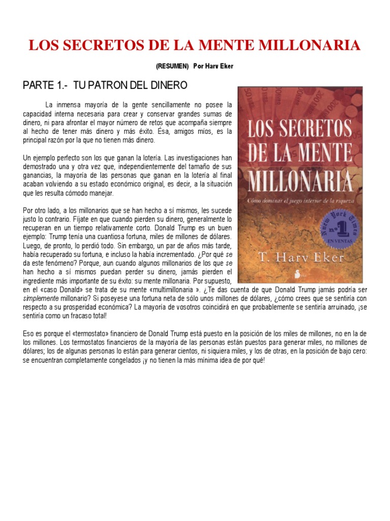 Resumen: Los Secretos D La Mente Millonaria - Harv Eker | PDF | Mente |  Pobreza