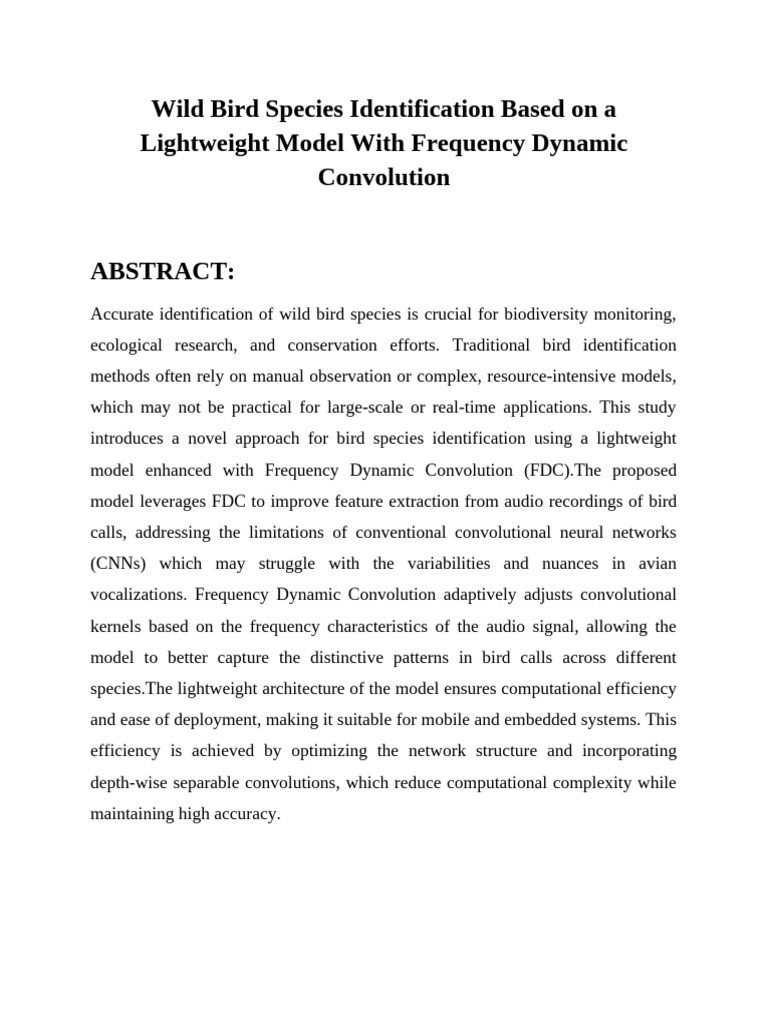 Lightweight Bird Species ID Model | PDF | Deep Learning | Computer ...