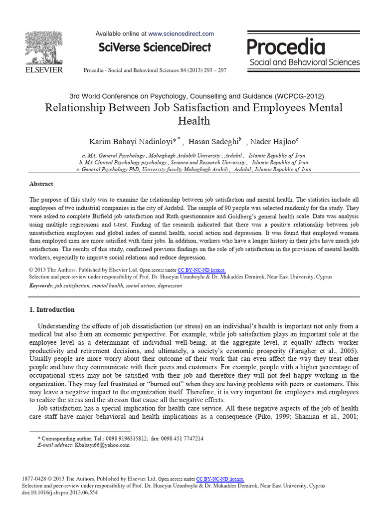 Job Satisfaction's Impact on Mental Health | PDF | Job Satisfaction ...