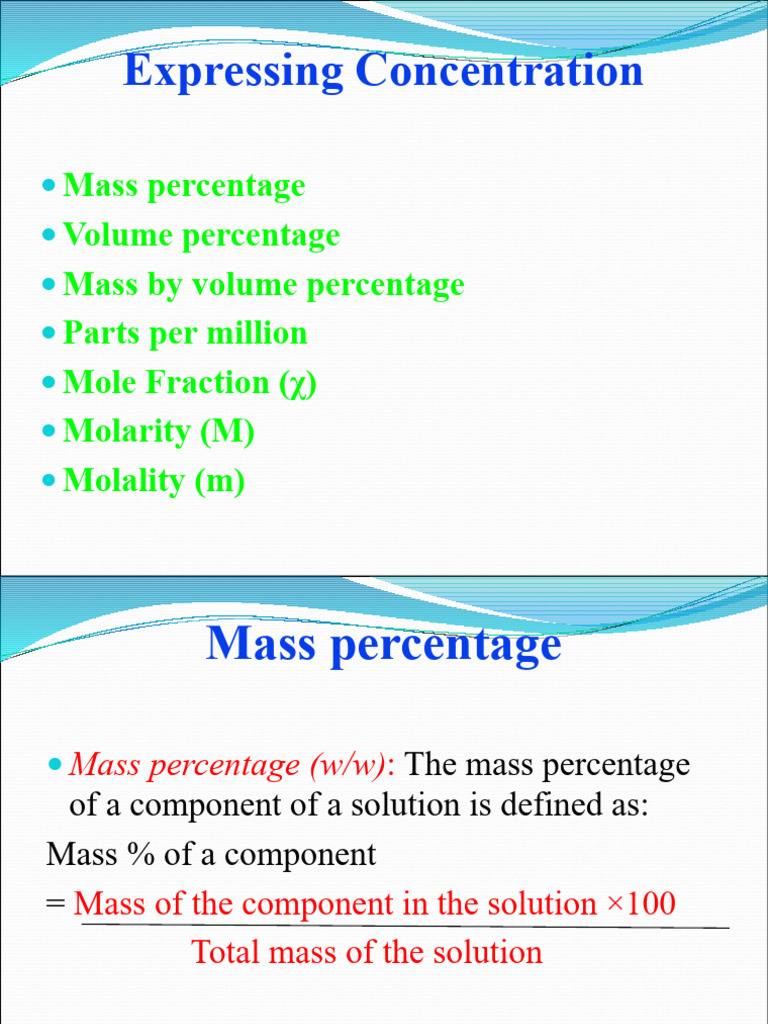 Concentration Units in Chemistry | PDF | Molar Concentration | Parts ...