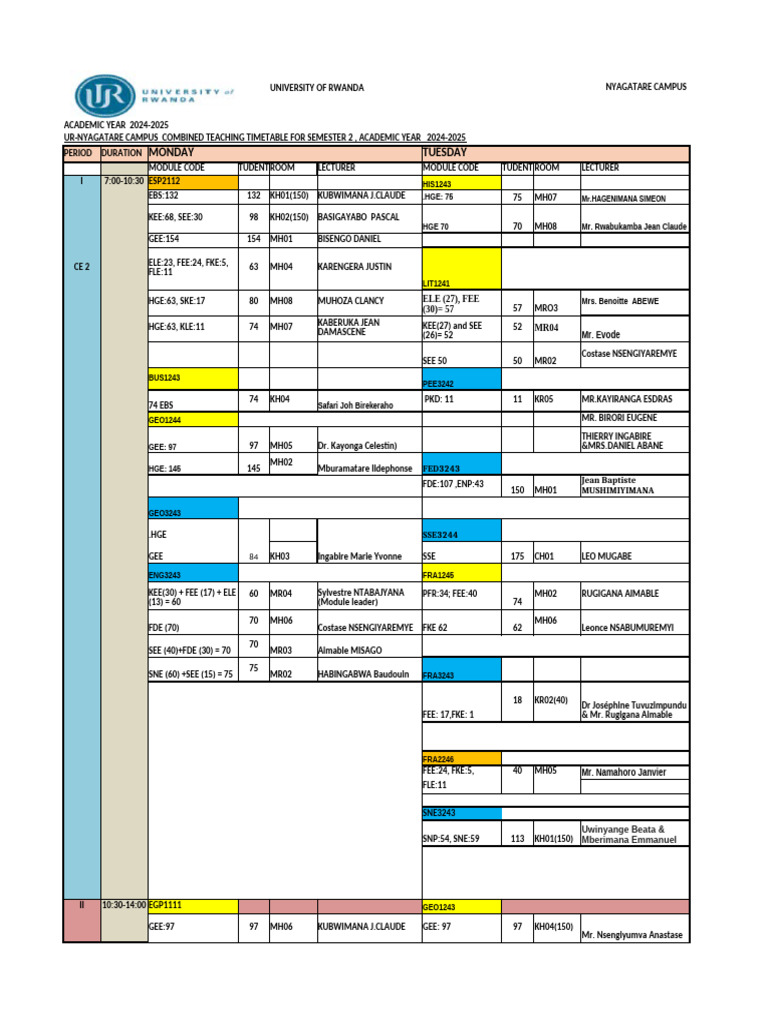 Updated Ur NC Final Combined Teaching Timetable For Semester 2 Ay 2024 ...