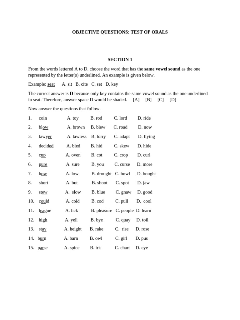 Test of Orals Questions | PDF | Stress (Linguistics) | Linguistics