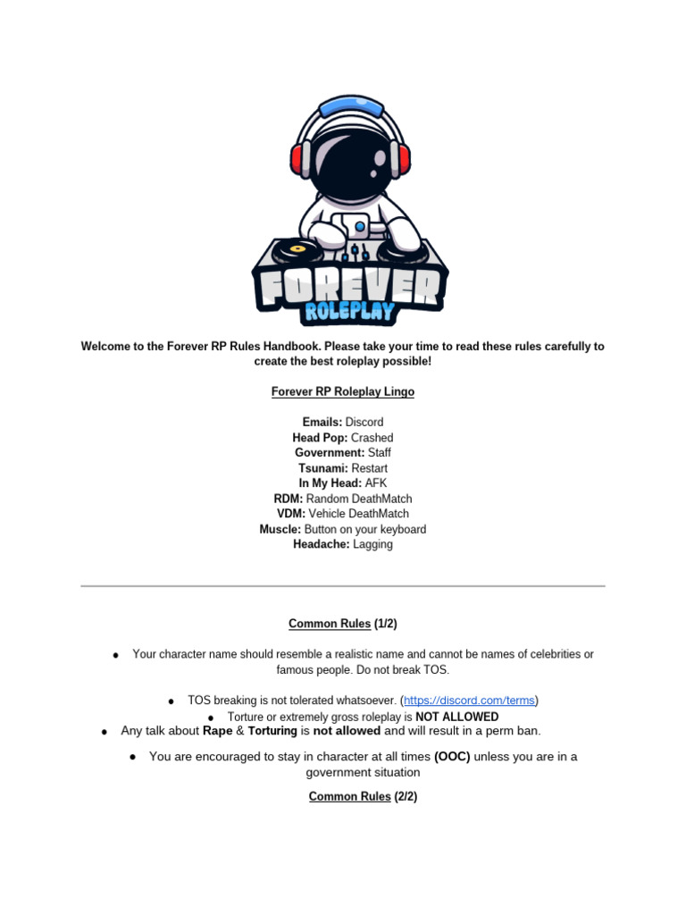 Forever RP Roleplay Rules Handbook | PDF | Crimes | Crime & Violence