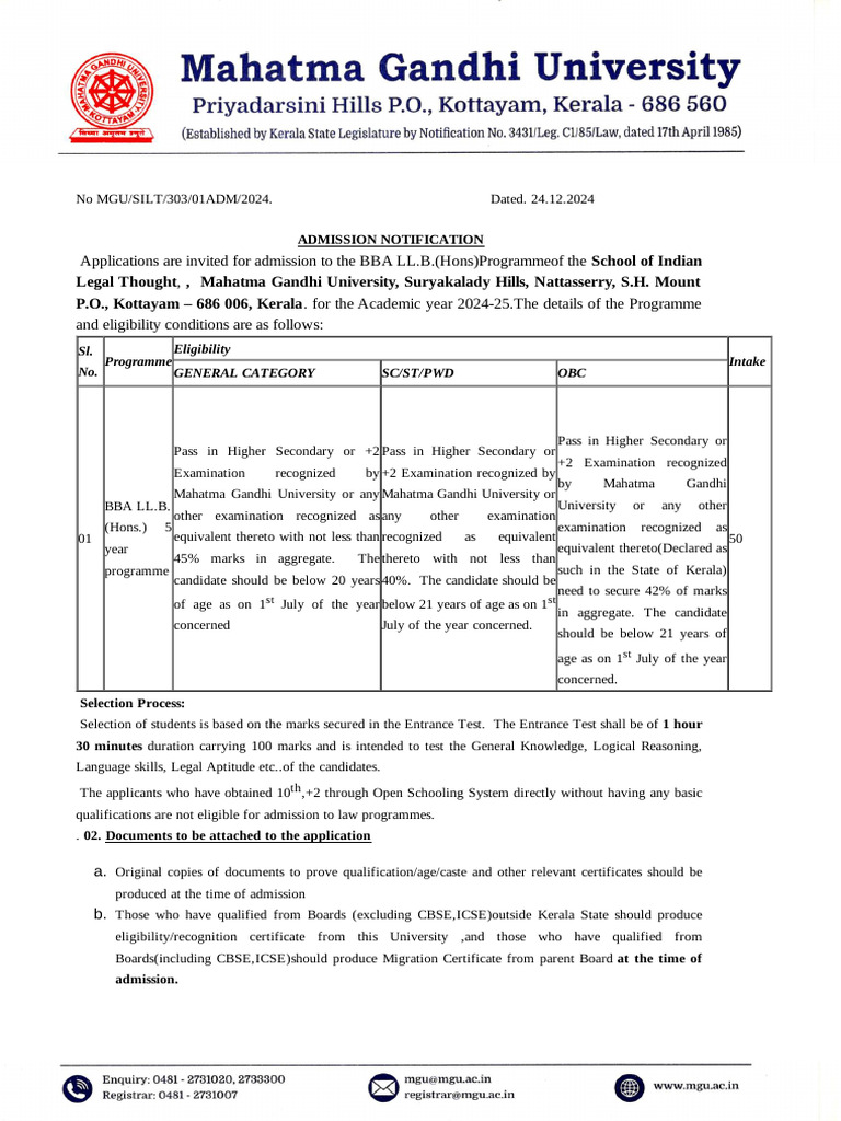 BBA LL.B. Admission Notification 2024-25 | PDF | Politics Of India ...