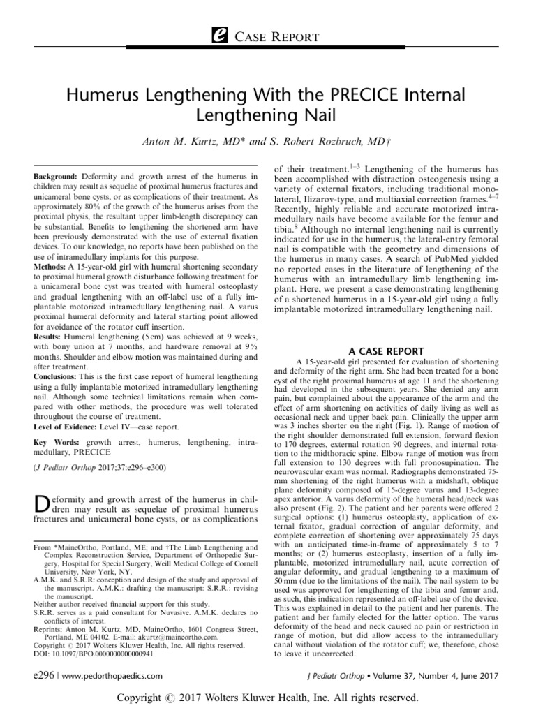 Humerus Lengthening With The PRECICE Internal | PDF | Elbow | Shoulder