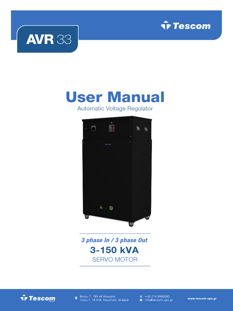 AVR 33 User Manual: 3-150 kVA Guide | PDF | Electric Motor | Transformer