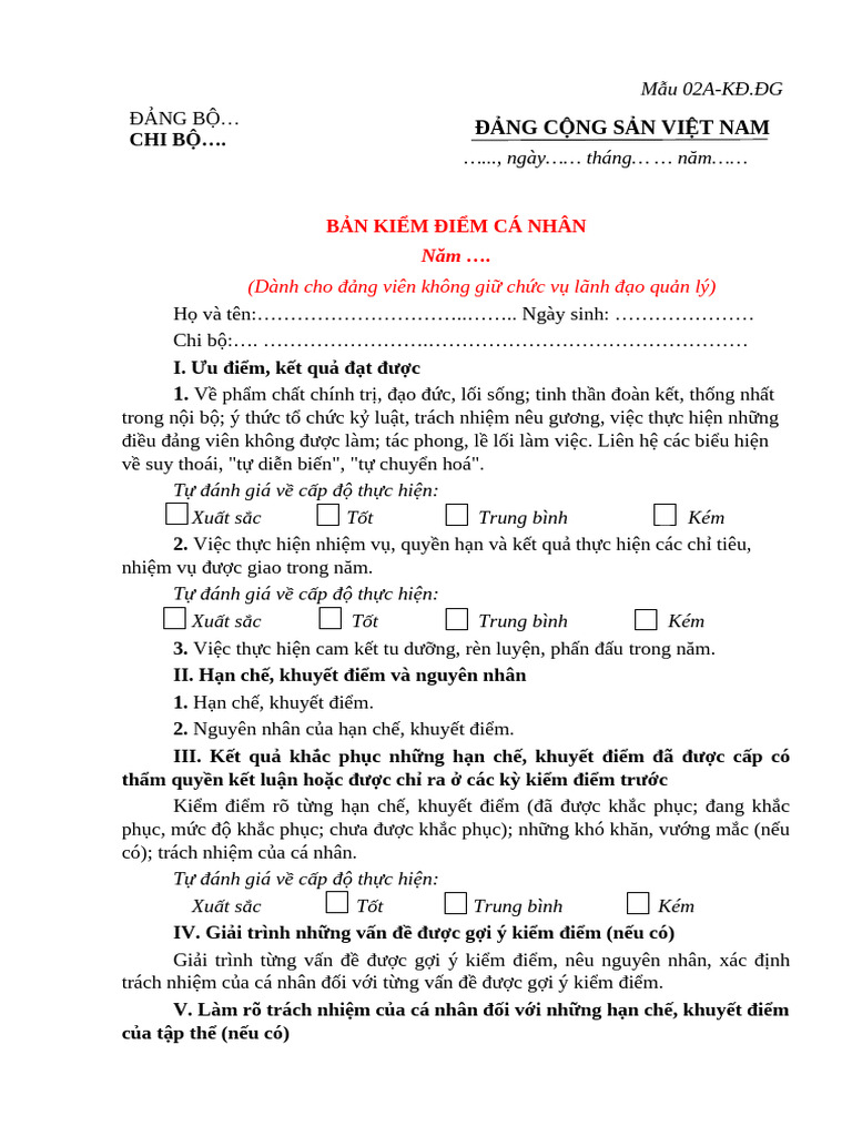 6.2. Mau - 02A-KDDG Ban Kiem Diem Dang Vien Và Cá Nhân Không | PDF