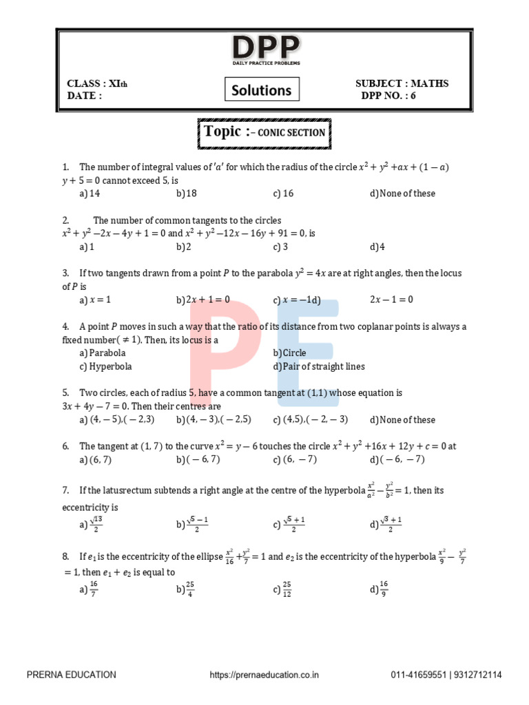 Conic Section DPP 6 Min | PDF | Circle | Tangent