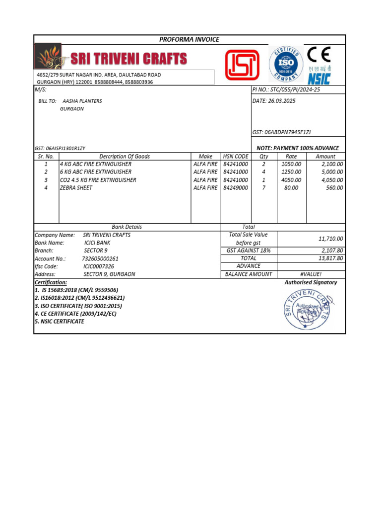 Proforma Invoice STC/055/2024-25 | PDF