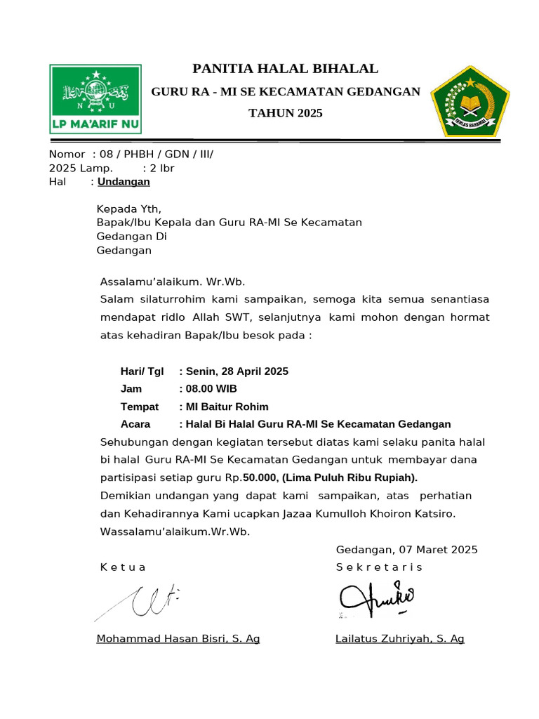 Undangan Panitia Halbil 3 Lembar | PDF