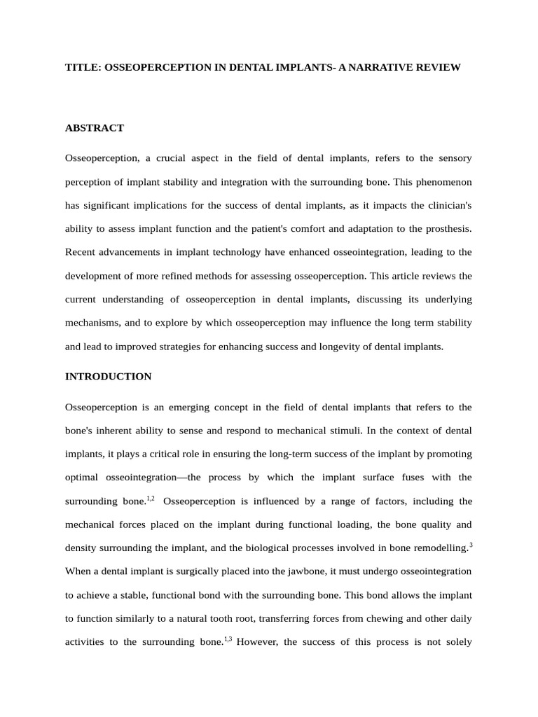 Osseoperception in Dental Implants | PDF | Dental Implant | Bone