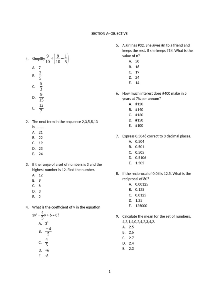 Mathematics Objective Questions and Solutions | PDF | Circle | Pi