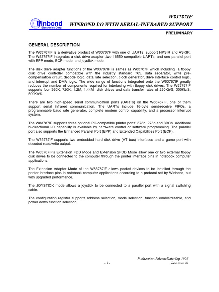 W83787F PDF Floppy Disk Input/Output