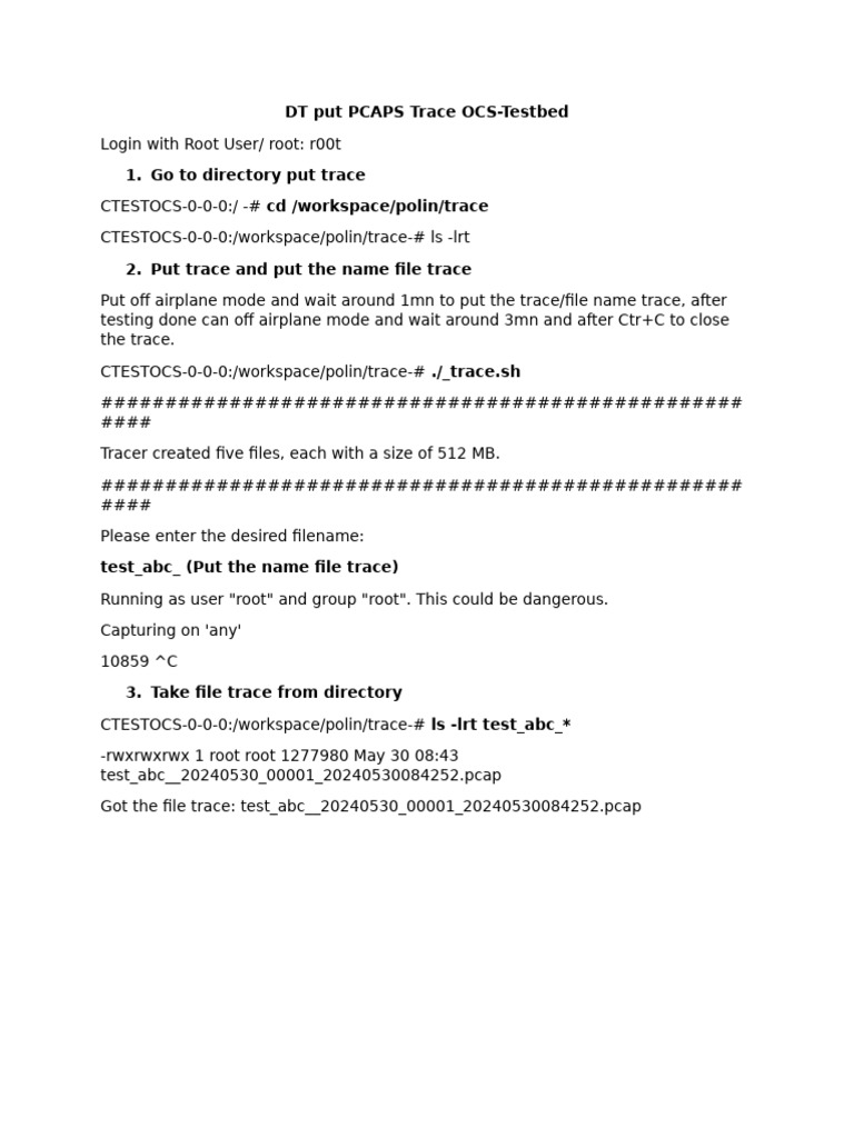PCAP Trace Creation Guide for OCS-Testbed | PDF