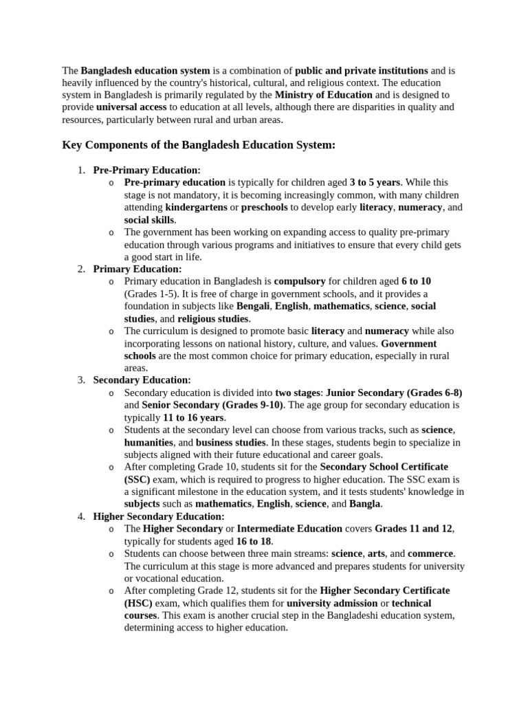 The Bangladesh Education System Is A Combination of Public and Private ...