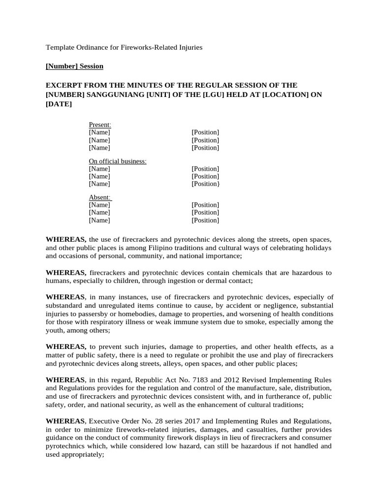 Fireworks-related Injury Template Ordinance | PDF | Fireworks ...