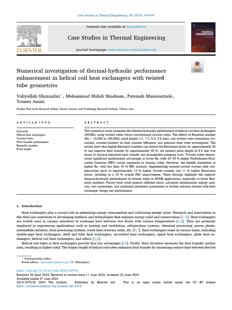 Numerical Investigation of Thermal-Hydraulic Performance | PDF | Heat ...