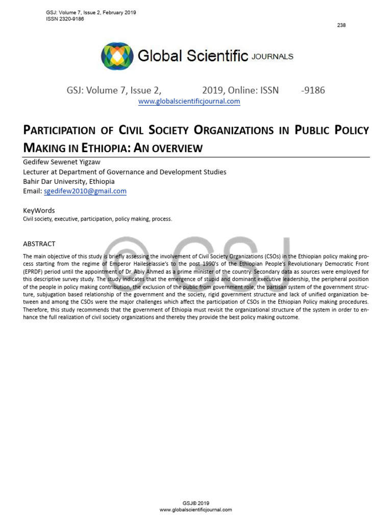 Civil Society's Role in Ethiopian Policy | PDF | Non Governmental ...