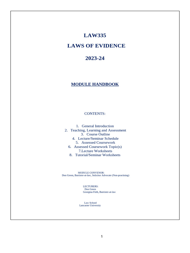 Evidence Handbook 2023-24 | PDF | Evidence (Law) | Burden Of Proof (Law)