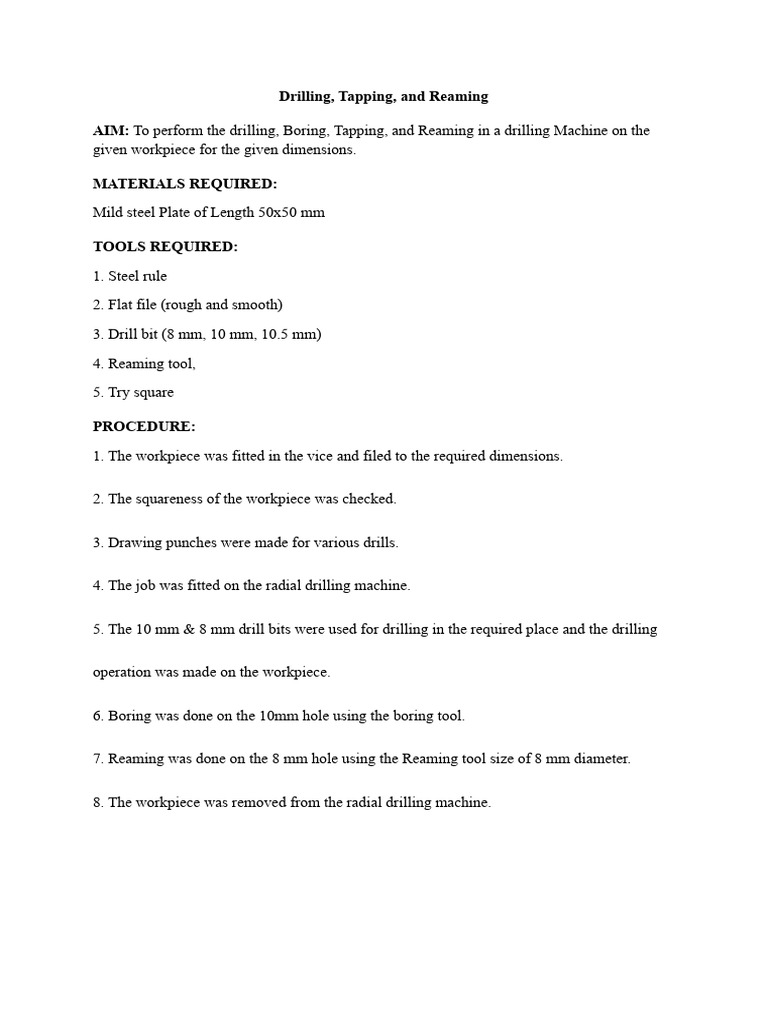 Drilling and Reaming Procedure Guide | PDF