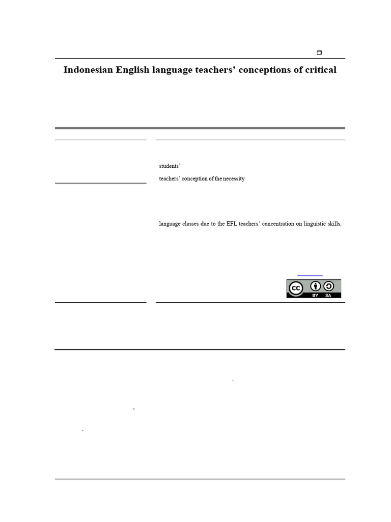 Indonesian English Language Teachers' Conceptions of Critical Thinking ...