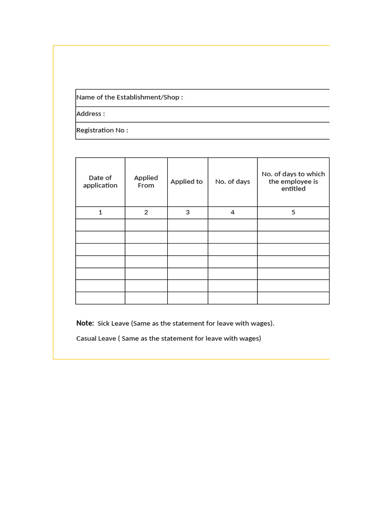 Leave Register Form XXV Template | PDF