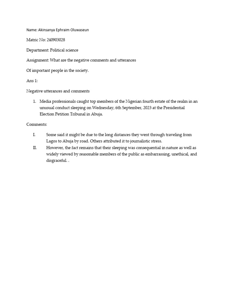 Negative Comments on Media Conduct | PDF