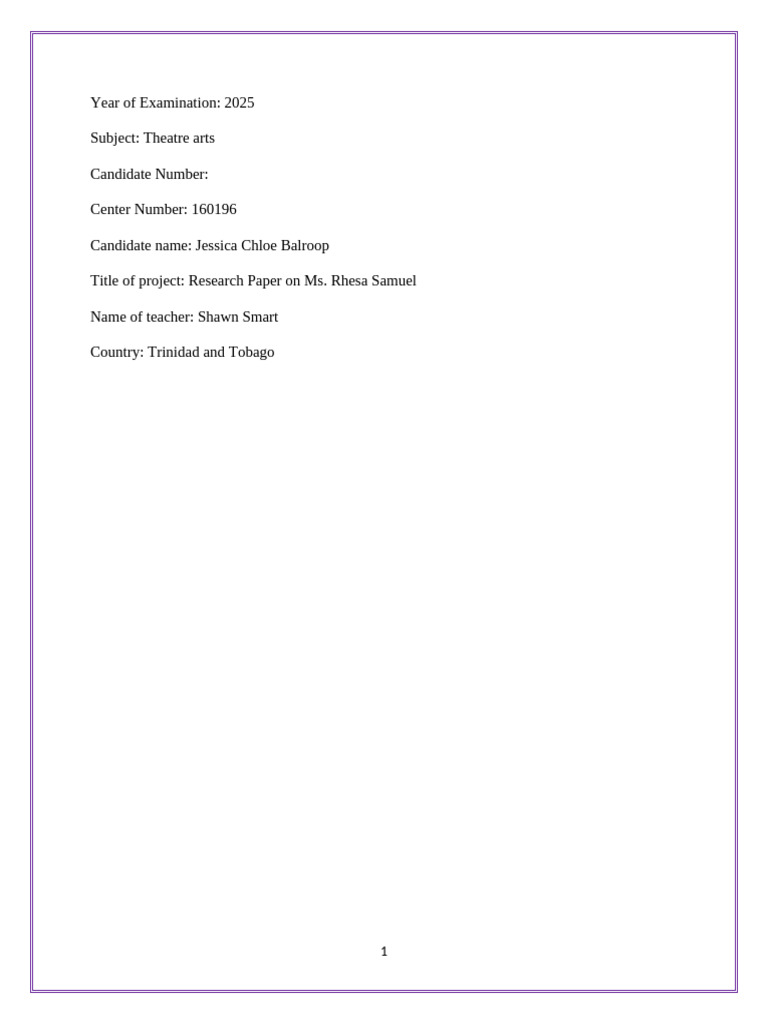 Research on Theatre Artist Rhesa Samuel | PDF | Silence | Theatre