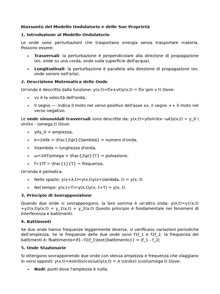 Riassunto Del Modello Ondulatorio e Delle Sue Proprietà | PDF