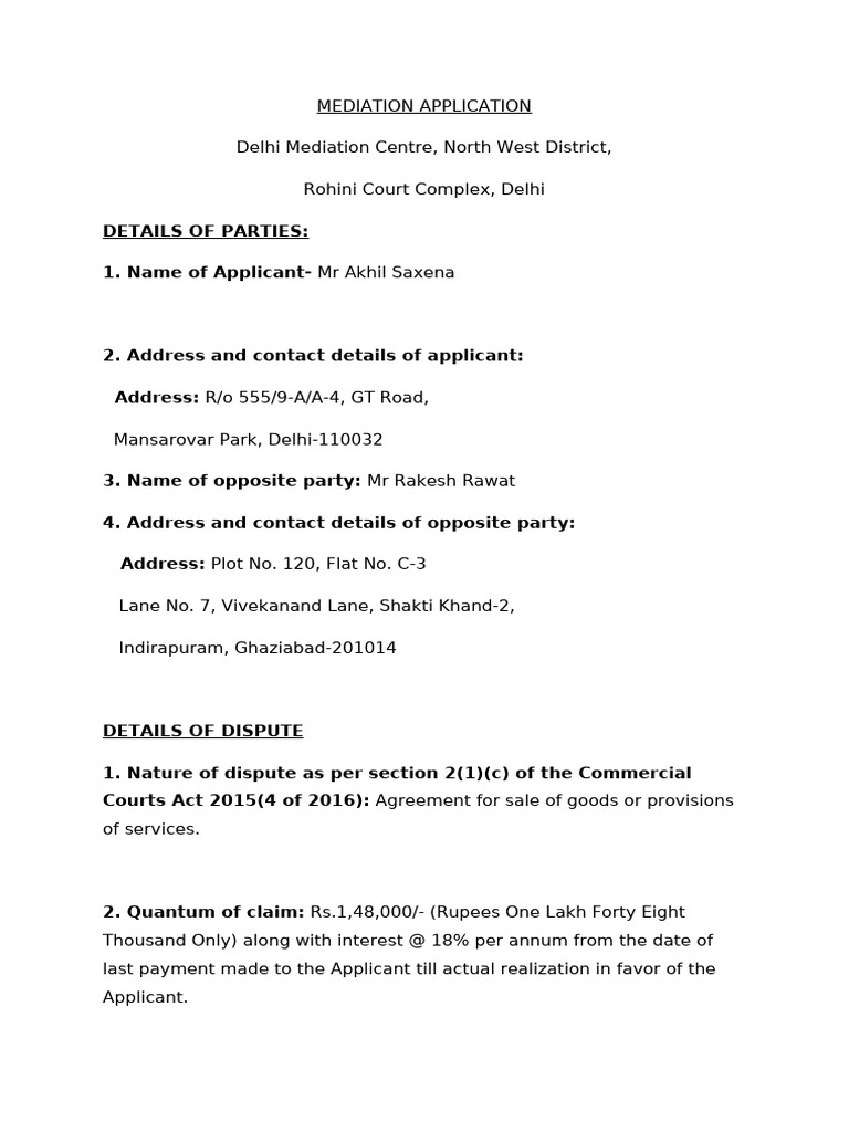 Karkardooma Court Mediation Application | PDF | Affidavit | Cheque