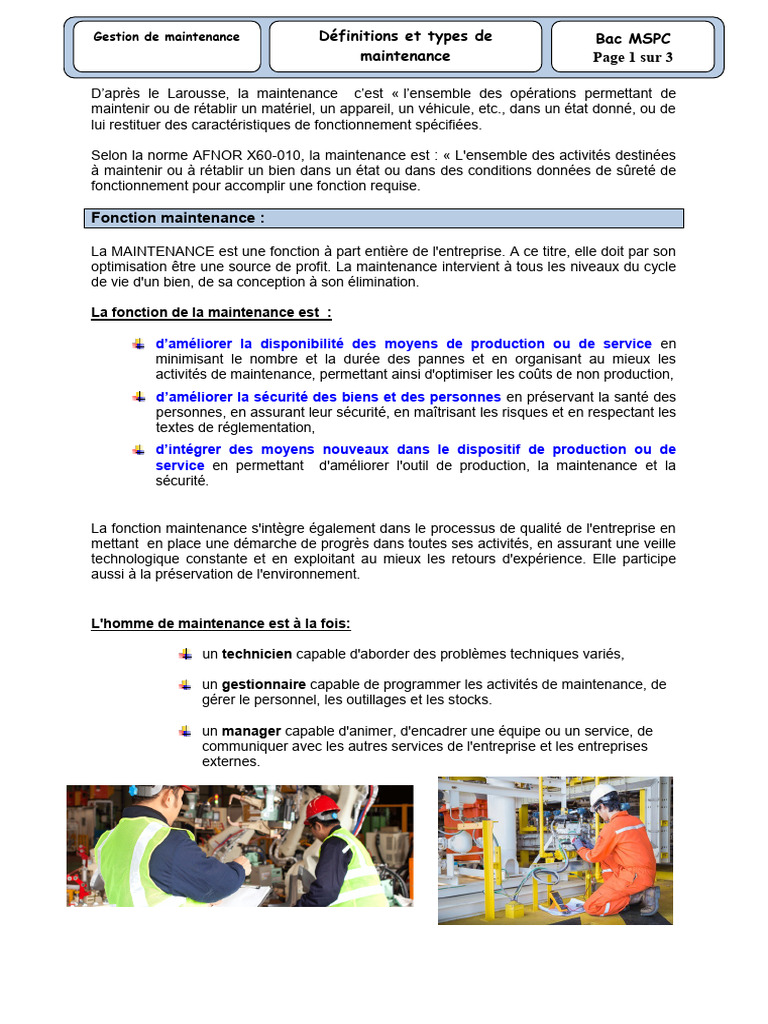 Types de Maintenance et Définition | PDF | Sécurité