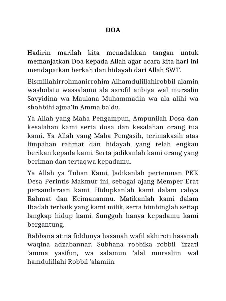 Doa Mempererat Persaudaraan PKK | PDF