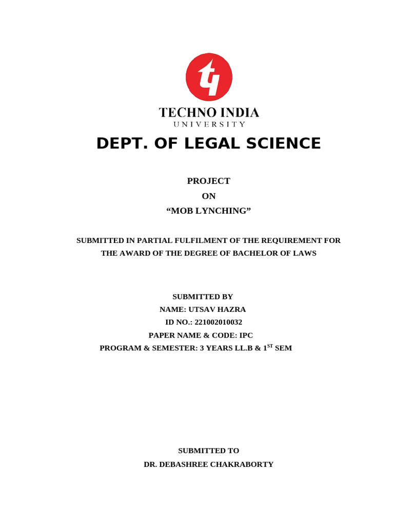 Mob Lynching by Utsav Hazra | PDF | Crimes | Crime & Violence
