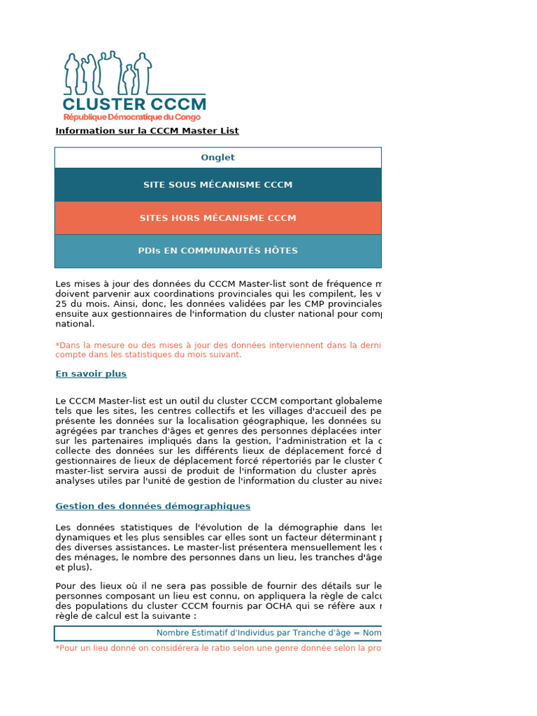 Données sur les PDIs et le CCCM | PDF | Mathématiques appliqués ...