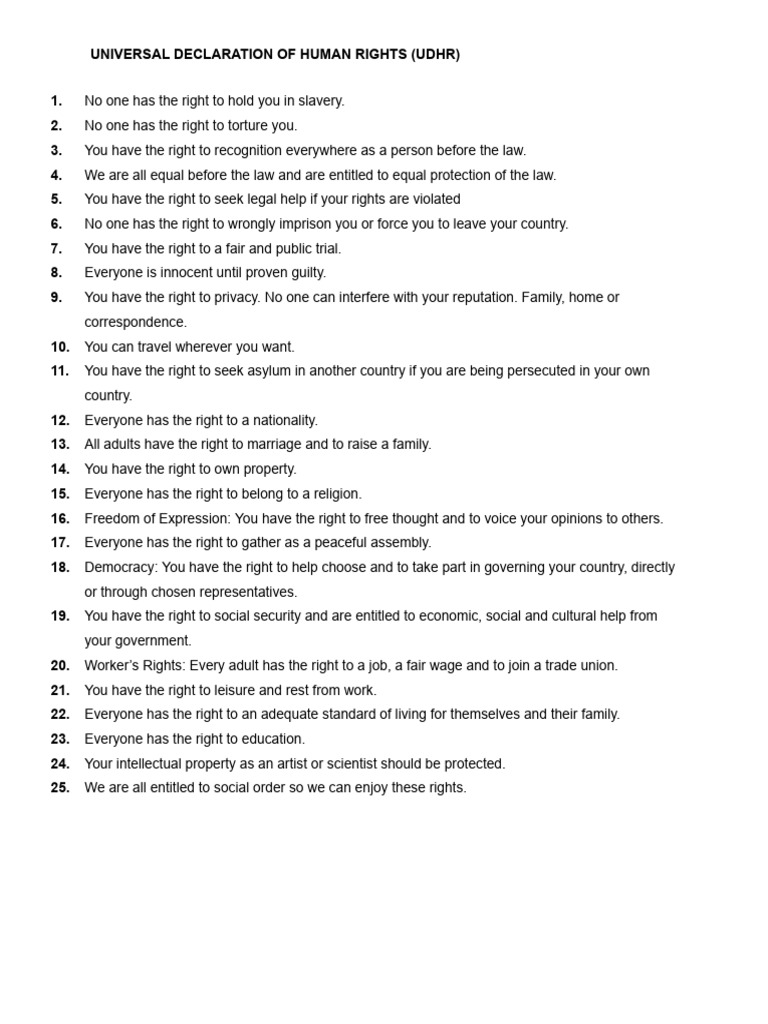 Simplified Human Rights Declaration | PDF
