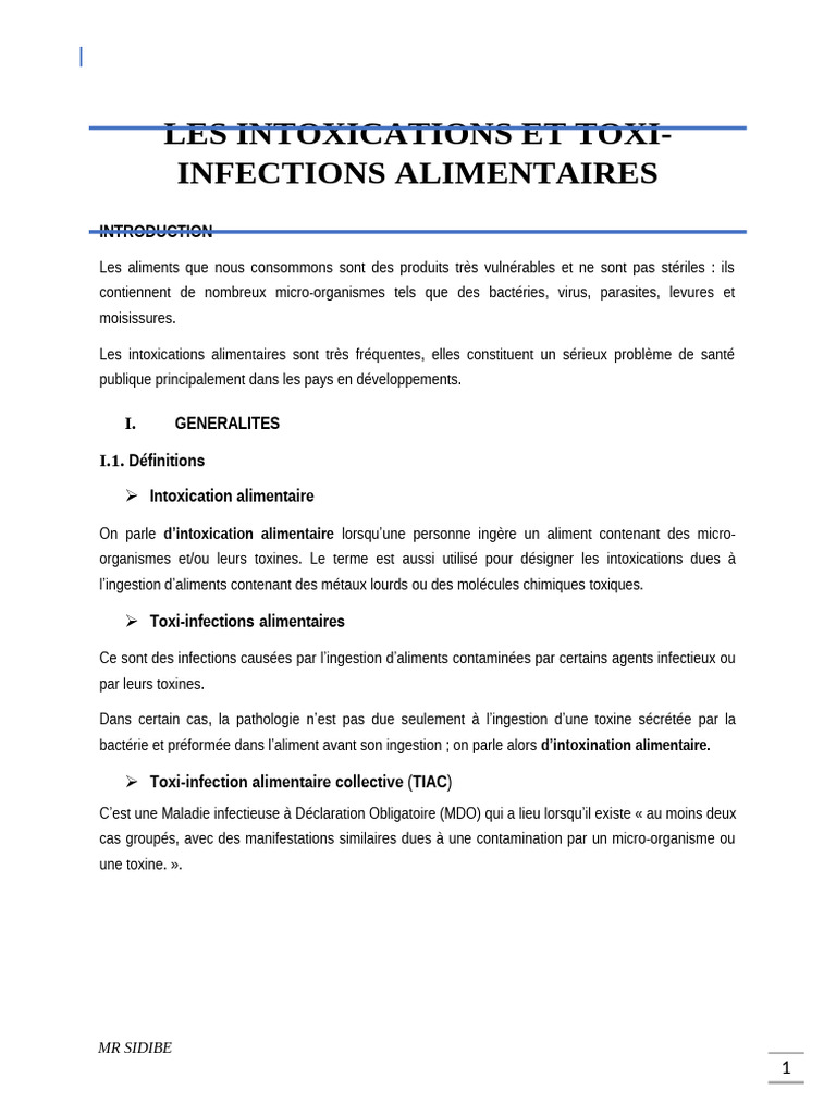 Intoxications et toxi-infections alimentaires | PDF | Intoxication ...