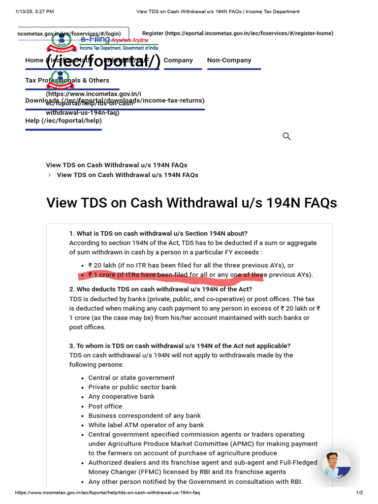 TDS on Cash Withdrawal under 194N | PDF | Taxes | Taxation