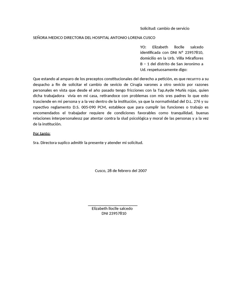 Solicitud Cambio de Servicio | PDF