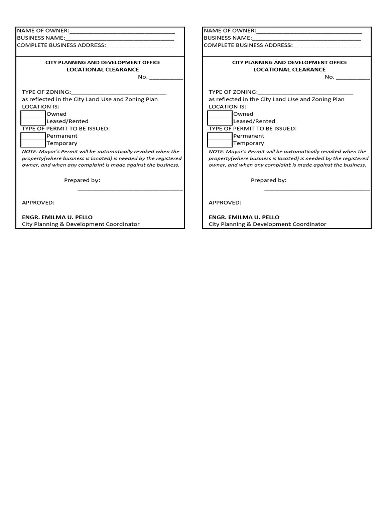 Locational Clearance Application Form | PDF
