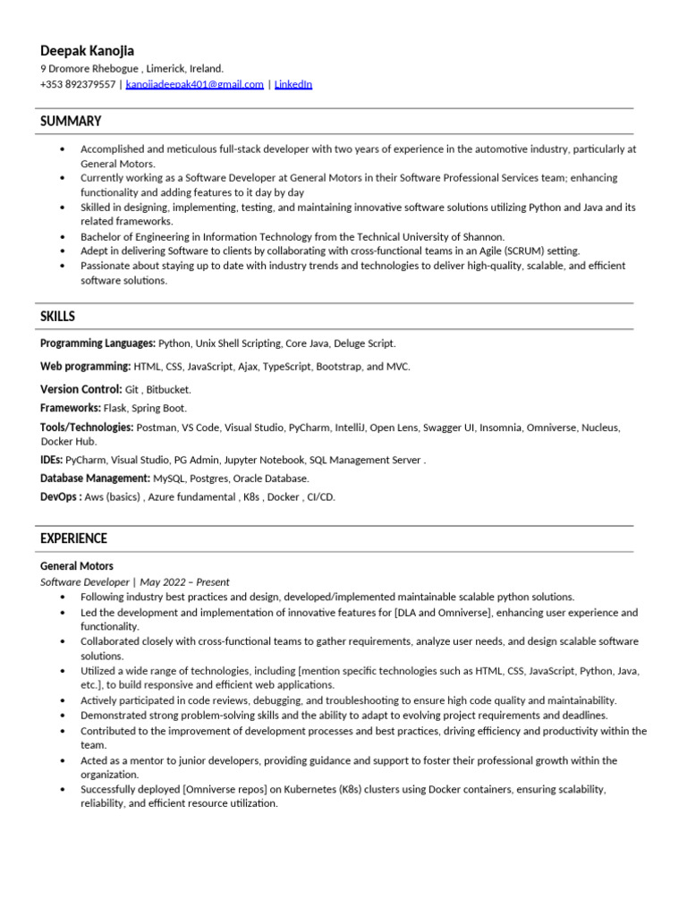 Deepak Kanojia: Full-Stack Developer Profile | PDF | Software ...