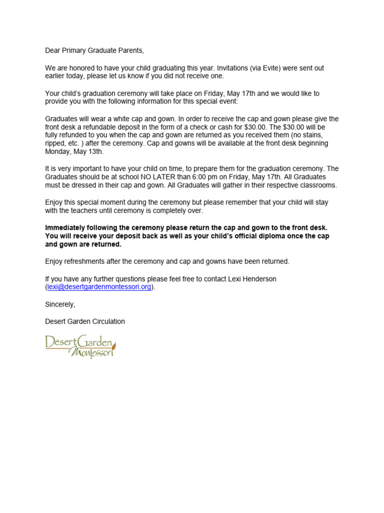 Graduation Ceremony Details for Parents | PDF
