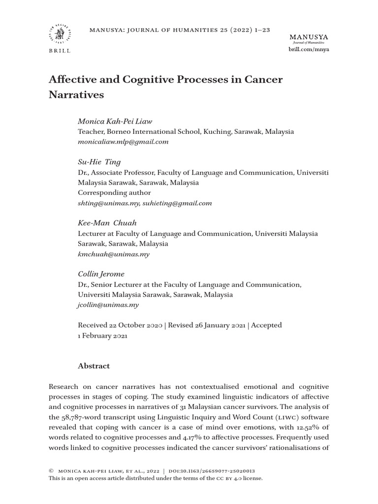 Cancer Survivors' Narratives: Emotions & Cognition | PDF | Affect ...